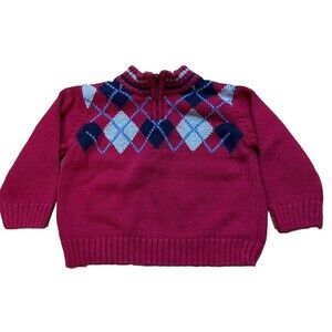 Hartstrings Boys Pullover Sweater Size 18 M Preppy Christmas Argyle 1/4 Zip EUC